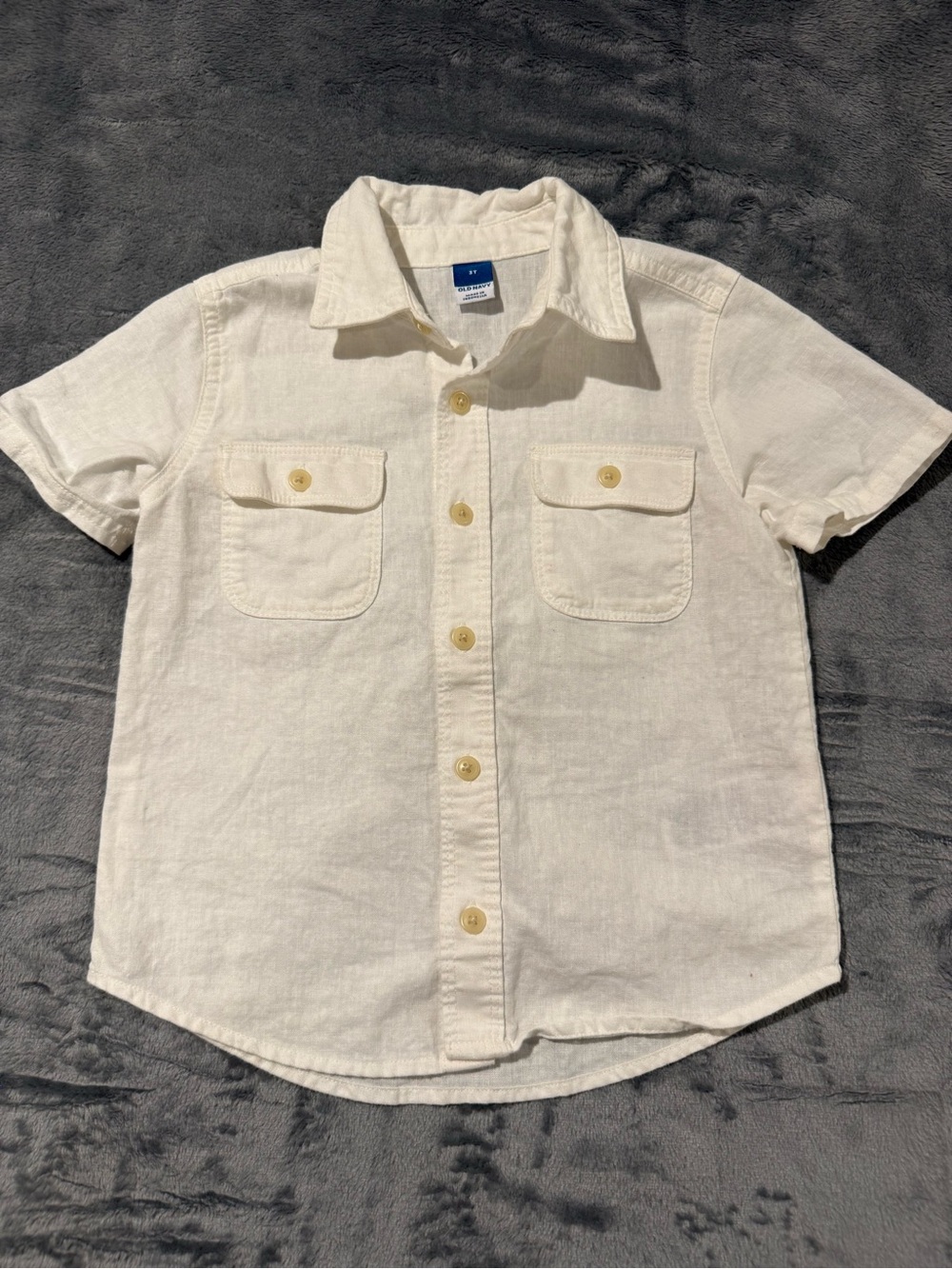 Classic white linen and cotton Button-Down Kids Shirt 3T